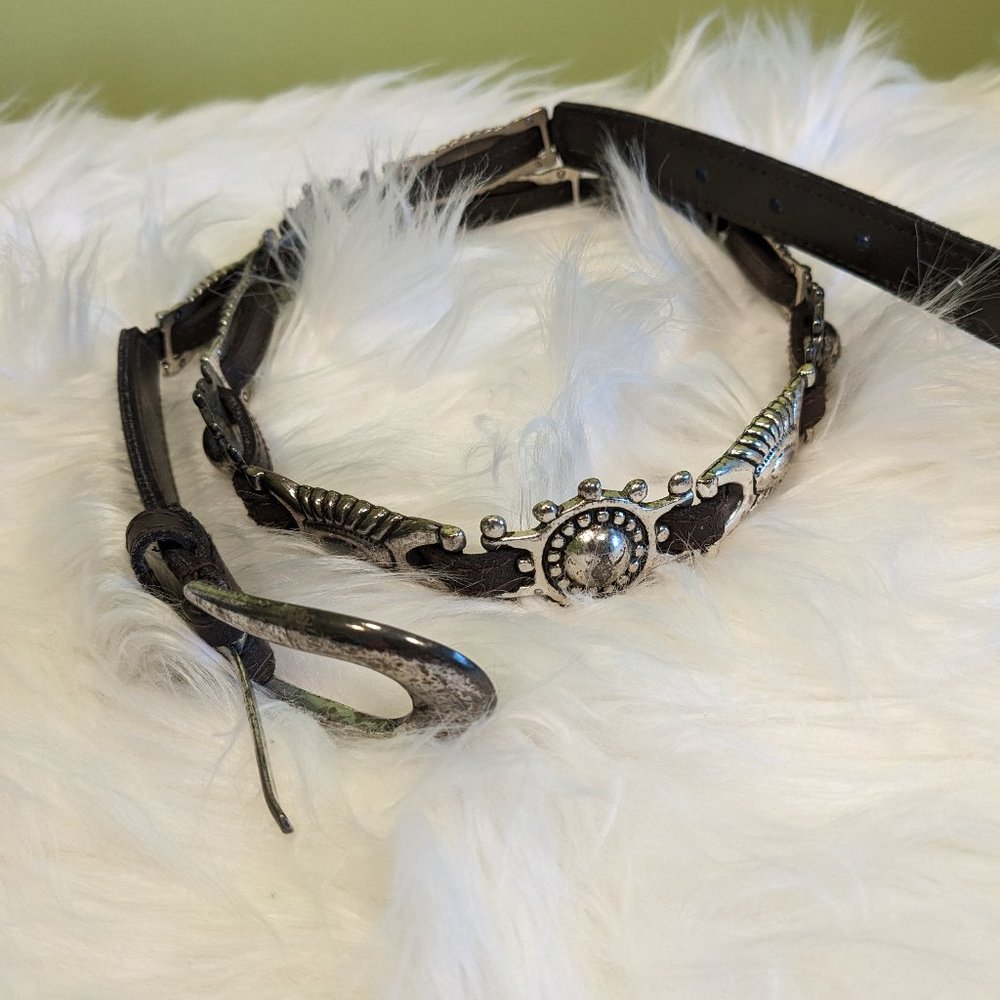 BOHO Chrome/Silver/Metal Leather Belt Medium/Large